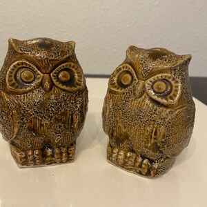 Vintage Rare INARCO Japan Numbered Textured Owl Brown Salt Pepper Shaker Set